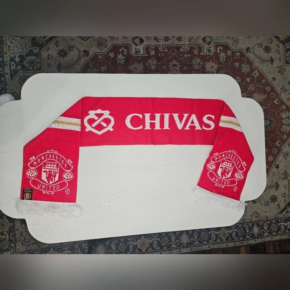 Manchester United Chivas Red Scarf and Chivas Gym Sack Drawstring Bag. New Set.
